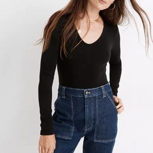 Black Madewell V-Neck Full-Coverage Bodysuit in Size Medium